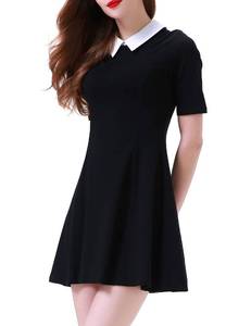 lot 30937 image: Aphratti Womens Short Sleeve Peter Pan Collar Cute Skater Dress Fit and Flare A-Line Casual Dresses Black Large (Pink Spots On Collar) - Retail $30