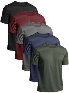 lot 30938 image: Yafanqi 5 Pack Mens Short Sleeve Shirts Quick Dry Moisture Wicking Athletic Running Gym Workout Casual Basic Tee (Colors Vary From Stock Photo) - Retail $25
