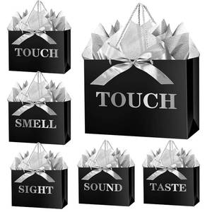 lot 30975 image: JWSCYSY 12.6 4 Senses Gift Bags with Tissue Papers and Ribbons for Men, Women, Him Her Birthday, Anniversary, Wedding, Valentines Day (Black Silver) - Retail $15