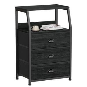 lot 62088 image: Furnulem Black Night Stand, Small Dresser for Bedroom, Nightstand with 3 Fabric Storage Drawers and 2-Tier Shelf, End Table Side Furniture for Closet, Hallway, Nursery, Sturdy Steel Frame, Wood Top - Retail $49