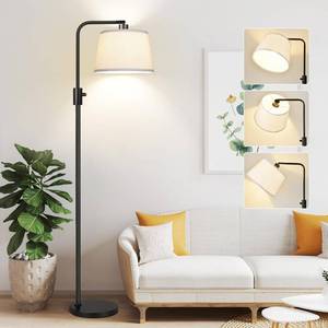 lot 23125 image: Upgraded Dimmable Floor Lamp, 1000 Lumens LED Edison Bulb Included, Arc Floor Lamps for Living Room Modern Standing Lamp with Linen Shade, Tall Lamp for Bedroom Office Dining Room- Black - Retail $50