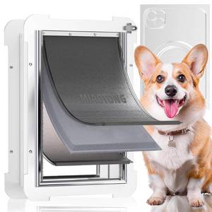 lot 23126 image: 3-Flap Medium Dog Door for Door with Metal Sliding Lock Panel, Energy Efficient Pet Door with Steel Frame, Telescoping Tunnel,Never Rust Ruff Weather Doggie Door Pets Up to 40 Lb - Retail $90