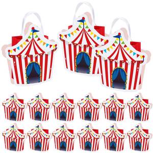 lot 23132 image: Kolldenn 24 Pcs Circus Party Favor Bags Carnival Gift Treat Bags Circus Theme Goodie Candy Totes with Handles for Carnival Themed Birthday Party Supplies - Retail $27