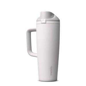 lot 23135 image: Owala FreeSip Tumbler Insulated Stainless Steel Water Bottle with Built-in Straw and Side Handle, For Travel, Work, School, and Sports, 30oz, BPA Free, Leak Proof, Shy Marshmallow - Retail $35