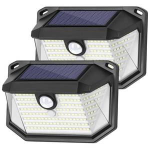 lot 23139 image: Solar Outdoor Lights, 2-Pack Super Bright 178 LEDs Motion Sensor Wall Light with 270° Wide Angle & 3 Modes, Waterproof Solar Powered Security Light for Patio Garden Garage Front Door - Retail $13