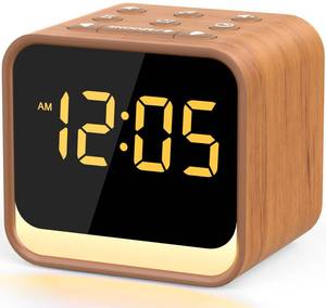 lot 23140 image: Housbay Wooden Sound Machine Alarm Clock for Bedrooms - Gentle Wake-Up with Birdsong, White Noise for Sleeping, Small Digital Clock for Phone-Free Routine - Retail $34
