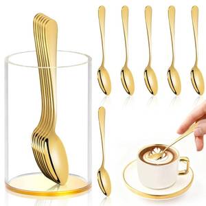 lot 23141 image: 6 Pcs Gold Coffee Spoons with Holder Mini Coffee Spoons Gold 4.7 Inch Demitasse Espresso Spoons Tiny Dessert Spoons Small Tea Spoon Stainless Steel Acrylic Cylinder Holder for Coffee Bar Home Party - Retail $9