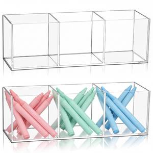 lot 23158 image: Epakh 2 Pieces Acrylic Cube Organizer 3 Compartments Clear Acrylic Pencil Holder Makeup Brush Drawer Organizer for Desk, Office, Vanity - Retail $19
