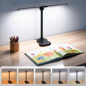 lot 23160 image: Ddlisu LED Desk Lamp with USB Charging Port, 5 Color Modes 10 Brightness, Dual Swing Arm Dimmable Desk Lamps for Home Office Nail Dorm (Black) - Retail $25
