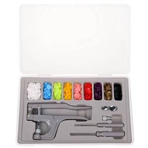 lot 23161 image: Plastic Snap Fastener Kit with Plier Screwdriver Awl and Storage Case, 100 Sets Snaps, 9 Colors T5 Buttons, 12mm Cap. Snap Plier for T3(10mm), T5(12mm), T8(15mm) Buttons, Grey - Retail $14