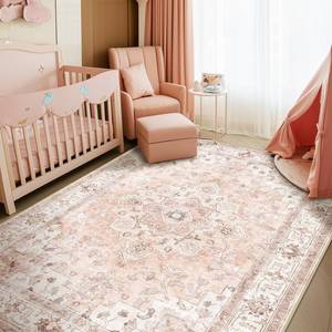lot 24512 image: CAPALOCA Machine Washable Rugs Nursery Rug 5x7 Cute Girl Non Slip Low Pile Water Repellent Soft Print Pattern for Bedroom Indoor Decor Kids Playroom Pink - Retail $40