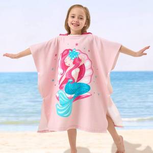 lot 24545 image: PINNKKU PINNKU Mermaid Beach Towel with Hood for 2-10 Years, Soft Absorbent Hooded Bath Towel for Boys Girls, Toddler Pool Swim Towel with Hood - Retail $14