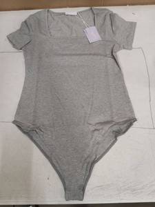 lot 24547 image: Mangopop Womens Square Neck Short Sleeve Bodysuit Gray Medium