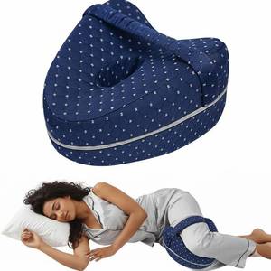 lot 24557 image: Knee Pillow for Side Sleepers Hip Pain,Alignment Pillows for Side Sleepers with Adjustable Strap,Leg Pillow for Side Sleeping,Shaped Memory Foam Pillows Relieving Leg, Back, Knee,Grid Blue (Navy Blue) - Retail $20