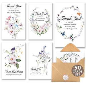 lot 24562 image: C2U Funeral Thank You Cards with Envelopes(50 Pack 4x6),Stickers & Message Inside - Wildflower Bereavement Sympathy Thank You Cards for Funeral Family Friends Loved Ones - Retail $15