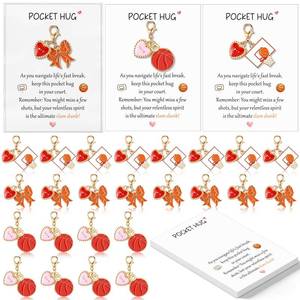 lot 30592 image: Konohan 24 Sets Basketball Pocket Hug Gifts Bulk Basketball Keychains Party Favors Sports Team Gifts with Greeting Cards and Bags for Friends Family Coworkers - Retail $14