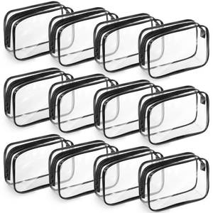 lot 30601 image: Weewooday 3 Pieces Clear Makeup Bags Cosmetic Storage Bags PVC Zipper Pouches Travel Waterproof Makeup Plastic Case for Women Organizing Toiletries Traveling Bathroom(Medium,Black) - Retail $20