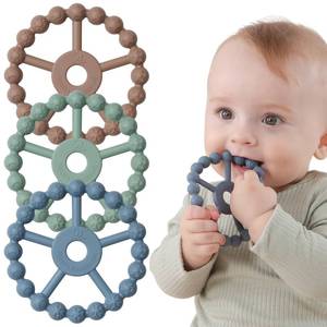 lot 30603 image: 3 Pack Ring Teether Baby Infant Toys, Baby Essentials, Silicone Teething Ring Toys for Babies 0-6 Months, Seposeve Toddler Teethers 6-12 Months 12-24 Months, Infant Teething Relief, Brown Green Blue - Retail $7