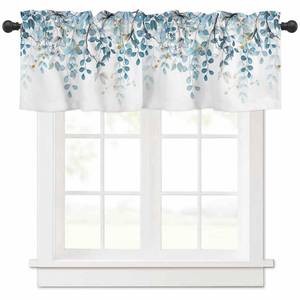 lot 30605 image: AYTTBIS Blue Eucalyptus Leaves Curtain Valance for Windows Watercolor Window Treatments 1 Panel Short Curtains for Kitchen Windows Bathroom Bedroom,42 x 12 Inch - Retail $12