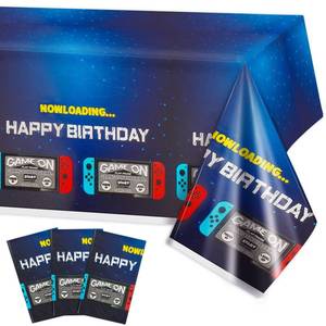 lot 30610 image: PHOGARY 3 Pack Video Game Tablecloth, Blue Gamer Birthday Decorations Disposable Plastic Rectangle Tablecloths for Kids Player Gamer Party Supplies 51 X 87 - Retail $8