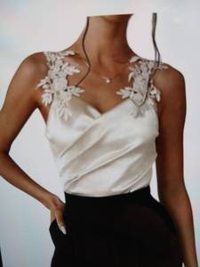 lot 31003 image: Womens Appliques Sleeveless Bodysuit Ruched Wrap V Neck Floral Straps Metallic Blue Medium