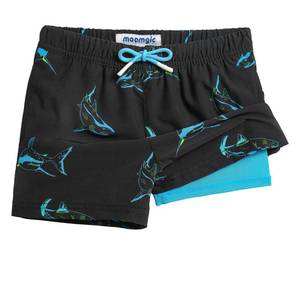 lot 31023 image: maamgic Boys Swim Trunks with Compression Liner Toddler Stretch Swim Shorts Quick Dry Swimming Trunks Boxer Brief 2 in 1 Beach Shorts Black Shark 1012 - Retail $27