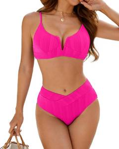 lot 31030 image: ZINPRETTY Womens High Waisted Bikini Sets Crossover Ribbed 2 Piece Bathing Suit V-Wired Swimsuit Push Up Top Teen Girl Small