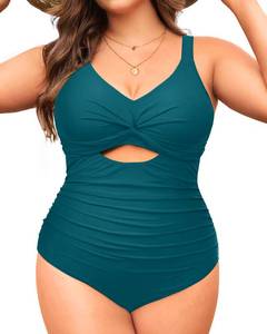 lot 31032 image: Tempt Me Plus Size One Piece Swimsuits - Women Cutout Bathing Suit Twist Front Ruched Swimwear Teal 18W - Retail $30