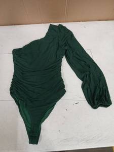 lot 31033 image: Green One Shoulder Ruched Bodysuit Small - Retail $15