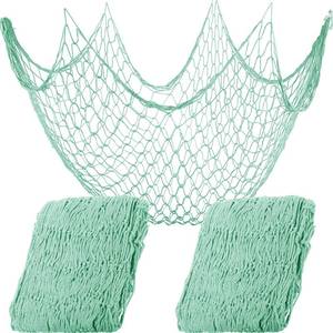 lot 31035 image: Shappy 2 Pcs Fish Net Decorative 80 x 40 Inch, Wall Hanging Fishnet for Mermaid, Pirate, Nautical, Under the Sea Party Decoration Ocean Themed Hawaii Beach Birthday Halloween Party Supplies(Aqua) - Retail $10