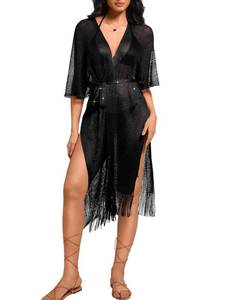 lot 31070 image: Kaei&Shi Sexy Swimsuit Beach Coverups,Long Kimonos for Women,Open Front Crochet Summer Cardigan Fits 0-12 Gold
