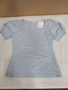 lot 31082 image: MIHOLL Womens Light Blue Square Neck Top with Ruched Sleeves Size XL - Retail $15