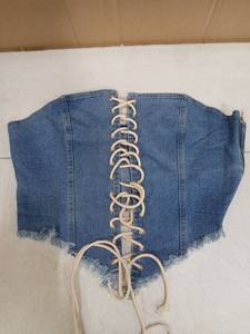lot 31104 image: Denim Lace-Up Corset Top with Frayed Hem Large  - Retail $15