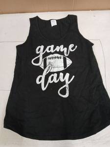 lot 31119 image: Game Day Football Tank Top Black with White Text Ladies Medium  - Retail $8