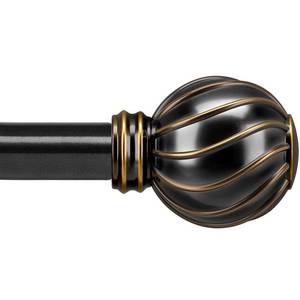 lot 32389 image: Lootkell Black Curtain Rods for Windows 66 to 120 Inches Adjustable Length Heavy Duty 78 Diameter Window Curtain Rod with Decorative Finials for Outdoor Farmhouse Bedroom Kitchen Living Room - Retail $31