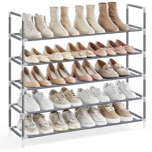 lot 32390 image: SONGMICS 5-Tier Shoe Rack, Shoe Storage for Hallway Closet, Slim and Space-Saving, Metal Frame, Non-Woven Fabric Shelves, Grey ULSH055G01V1 - Retail $15