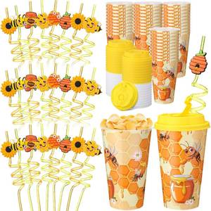 lot 32394 image: Yungyan 16 Sets Movie Night Party Favors Goodie Cups with Lids and Straws for Halloween Party Decorations Reusable 16oz Plastic Candy Cups Plastic Straws for Birthday Gift(Movie Night)