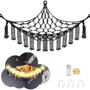 lot 32411 image: CERETIA Stuffed Animal Hammock with LED Light, Large Stuffed Animals Storage Corner Plushie Net for Kids Room Decor, Black - Retail $10