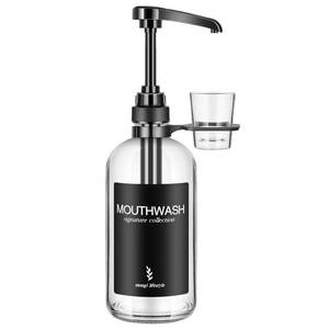 lot 32415 image: Onsogi Clear Glass Mouthwash Dispenser with Black Cup Holder and Pump, 16 Oz Rustic Boho Mouthwash Dispenser for Bathroom Farmhouse Decor - 1 Pack - Retail $9