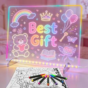 lot 32417 image: LED Note Board with 7 Colors, 13x10 Led Drawing Board for Kids, Light Up Dry Erase Boards with 7 Markers, Soft Cloth, Hanging Chain-Gift for Ages 5-12 Year Old Girl - Little Kids Art & Craft Gifts - Retail $23