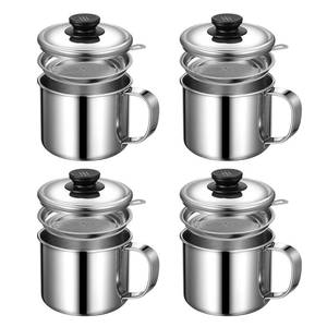 lot 32419 image: LemonRoad 4 Pcs 1.3l Bacon Grease Container Saver with Strainer Grease Container for Kitchen Durable Stainless Steel Cooking Oil Fat Storage Filter Keeper Tank Pot Can Strainer for Used Frying Oil - Retail $24