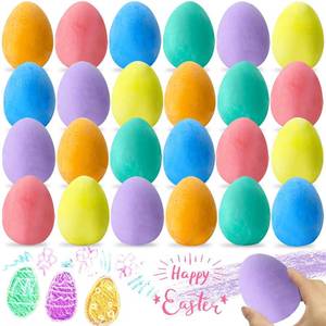 lot 32422 image: AMENON 18 Pack Easter Sidewalk Chalk Large Size 6 Colors Easter Basket Stuffers Colorful Egg Chalk Outdoor Toddler Kids Easter Hunt Classroom School Chalkboard Playground Drawing Easter Party Favor - Retail $18