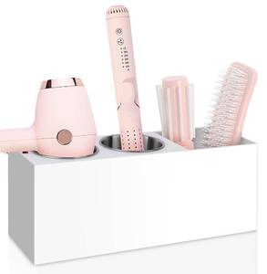 lot 32425 image: Bollmisde Hair Tool Organizer, Hair Dryer Holder with Heatproof Steel Cups, Acrylic Vanity Organizer for Curling Iron, Flat Iron & Hair Brushes, Perfect for Bathroom (White, Standard) - Retail $24