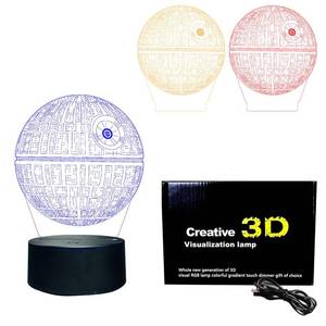 lot 32427 image: TITISKIN 3D Illusion LED Night Light,7 Colors Gradual Changing Touch Switch USB Table Lamp for Holiday Gifts or Home Decorations(Death Star) - Retail $9