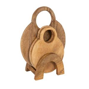lot 32435 image: Creative Co-Op 3-Piece Round Mango Wood Cutting Boards in Various Sizes with Stand, Natural - Retail $54