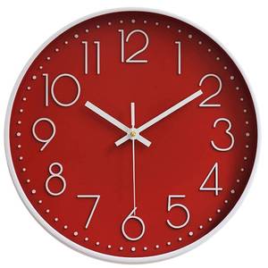lot 42582 image: Preciser Wall Clocks Battery Operated Non-Ticking Red Clock 12 Inch Kitchen Wall Clock Quartz Silent Movement Large Decorative Clock Arabic Numerical for Home Office Decor - Red - Retail $16