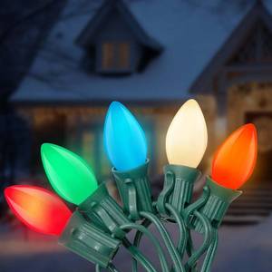 lot 42596 image: Romasaty C7 Christmas Lights Outdoor, 25Ft Vintage Christmas String Lights with 27 Multicolor Ceramic Bulbs, Hanging Christmas Decorations Lights for Roofline House Garden Patio Backyard Party-Green - Retail $16