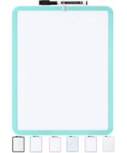 lot 42597 image: Mr. Pen- Dry Erase Board, 14 x 11 with a Black Dry Erase Marker, Mint Green Frame, Small Mini White Board for Students, Fridge, Wall, Locker, Includes Double Sided Tapes - Retail $8
