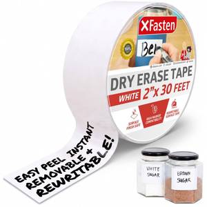lot 42598 image: XFasten Dry Erase Tape White 2-Inch x 30-Feet Zero Smudging Ghosting-Free Whiteboard Tape, Reusable Dry Erase Labels for Storage Bins, Sentence Strips for Teachers - Retail $12