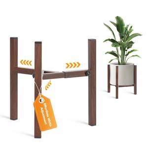 lot 42604 image: AZADESJET Plant Stand Indoor Adjustable, Metal Modern Indoor Plant Stand, Heavy Duty Plant Stands Outdoor Corner, Stable Plant Holder, Fits 8 to 12 Inches Pots, Black, 1 Pack, Walnut Wood-Grain - Retail $13